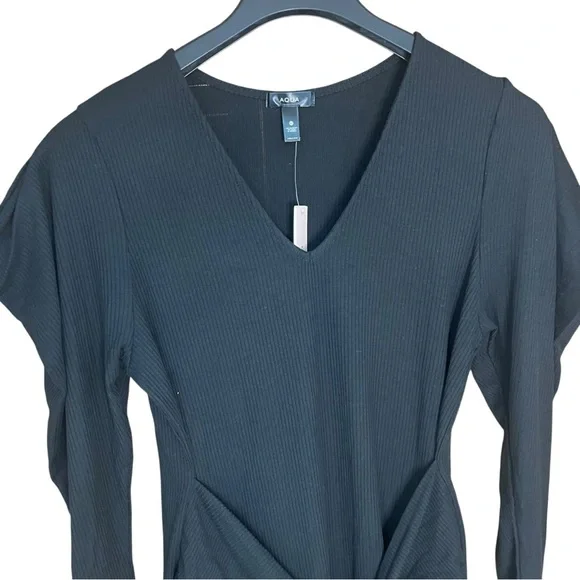 Aqua Ribbed V-Neck Knit Dress Black - Picture 2 of 7